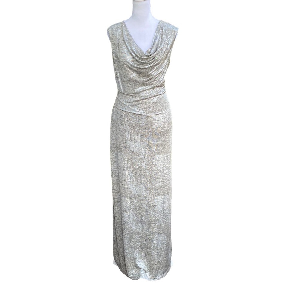 Connected Apparel Ladies Long Length Sleeveless Metallic Cowl Neck Lined Size 8 - Picture 4 of 16
